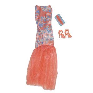 2015 Barbie Fashion Pack Coral Peach Floor Length Gown Dress Pastel Blue CFX92